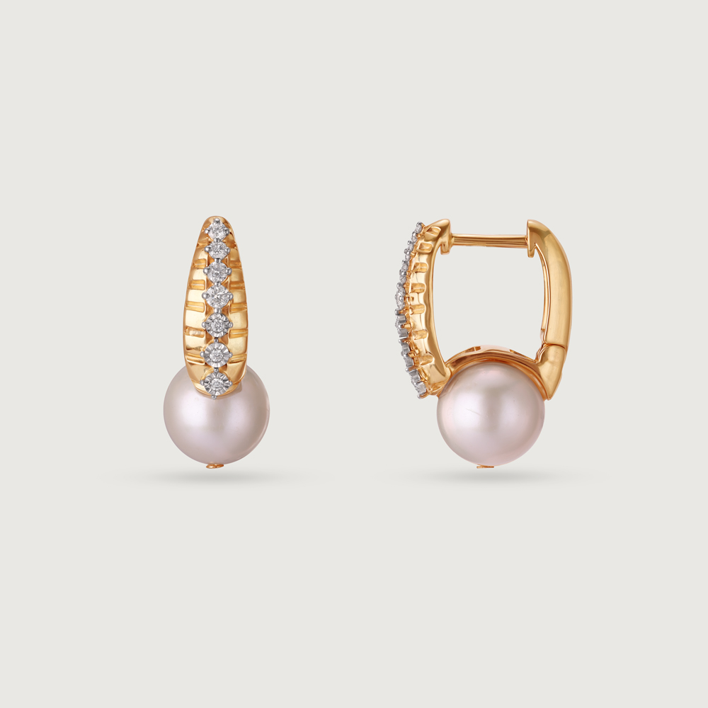 Pearl Forever Diamond & Gold Hoop Earrings,,hi-res image number null