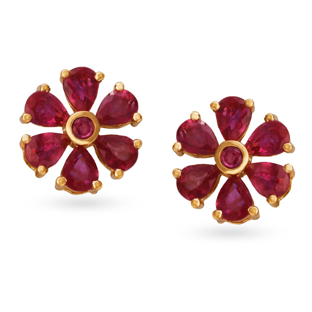 Eternal Ruby Blossom Stud Earrings