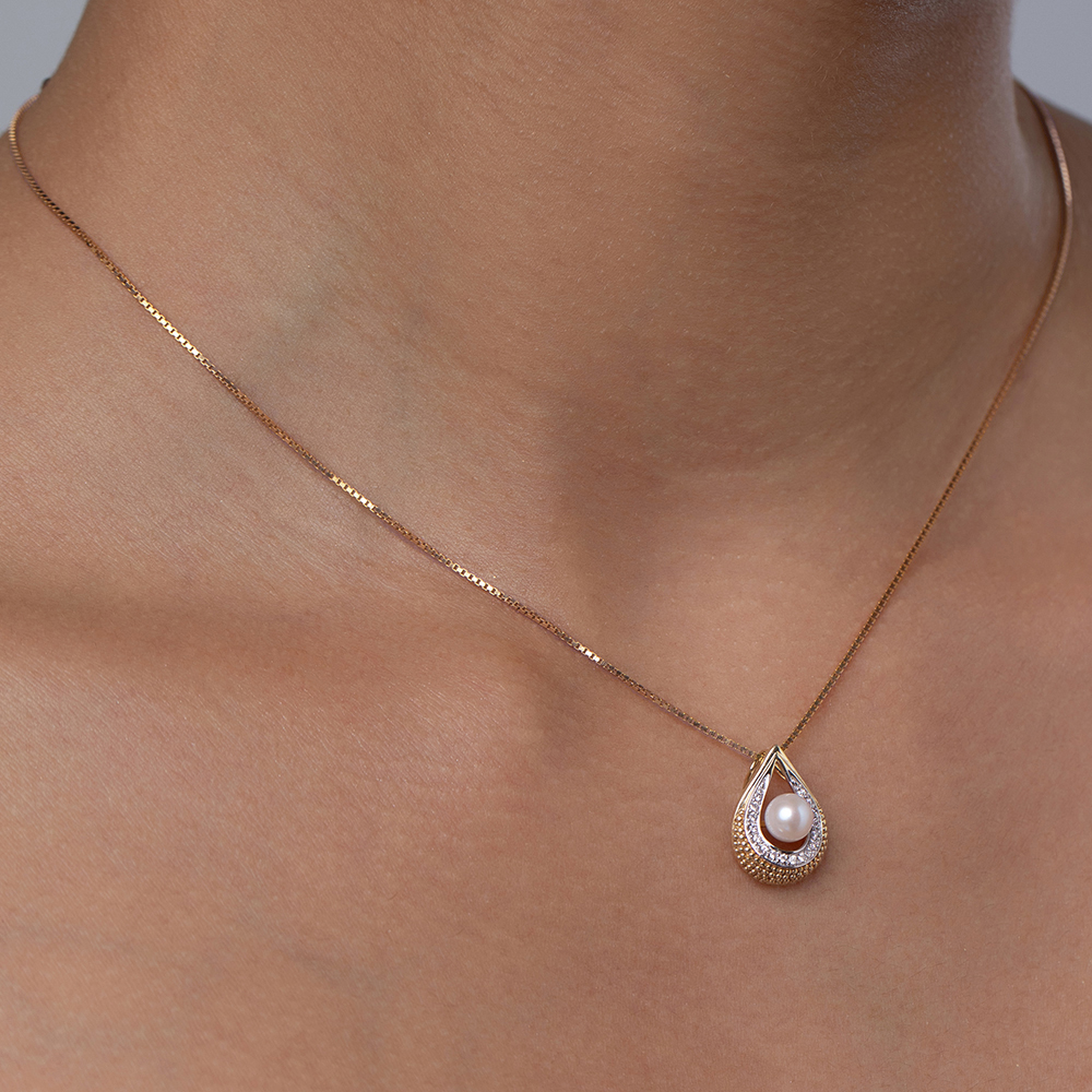 Soft Lustrous Pearl & Diamond Pendant,,hi-res image number null