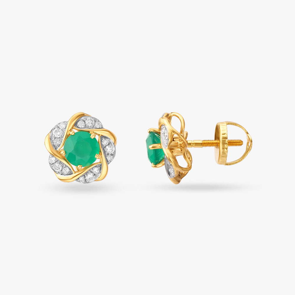 Charming Flower Diamond and Onyx Stud Earrings,,hi-res image number null