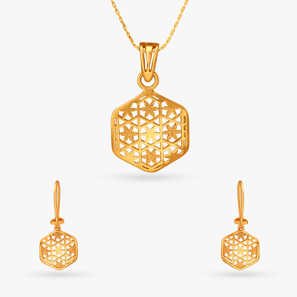 Hexagonal Pendant and Earrings Set,,hi-res image number null