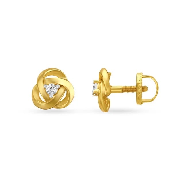 Rose Spiral Gold Stud Earrings with Stones,,hi-res image number null