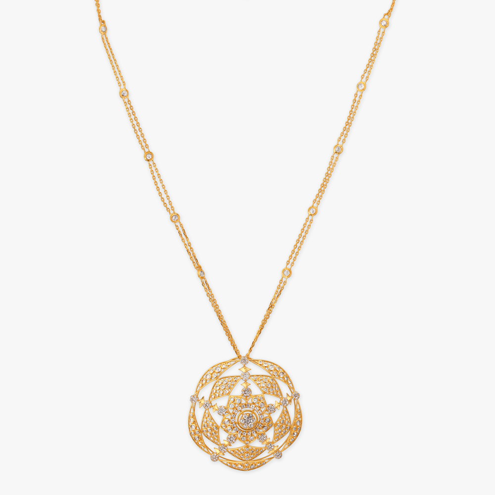Cosmic Rhythm Gold Pendant with Chain and Earrings Set,,hi-res image number null
