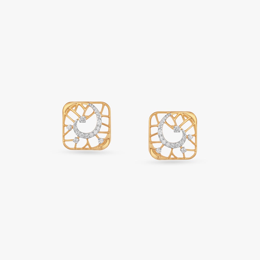Square Swirl Diamond Stud Earrings,,hi-res image number null
