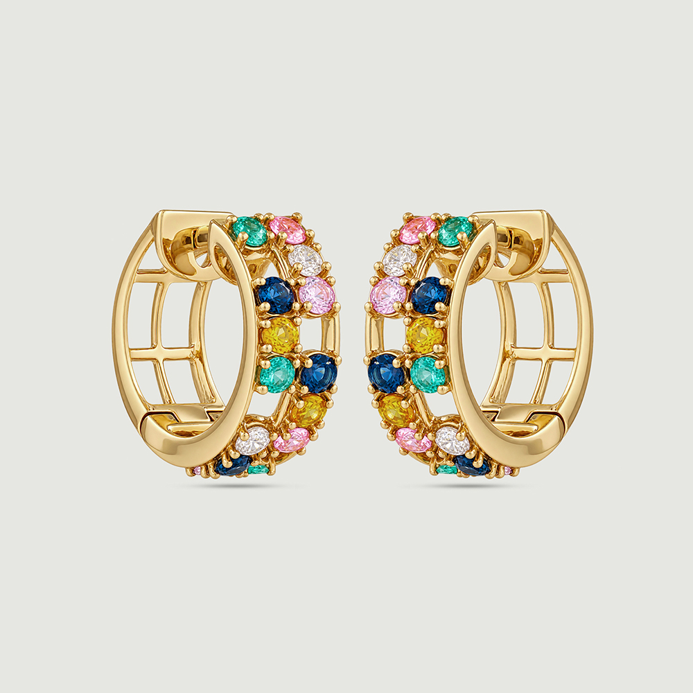 Vibrant Mosaic Multicolour Hoop Earrings,,hi-res image number null