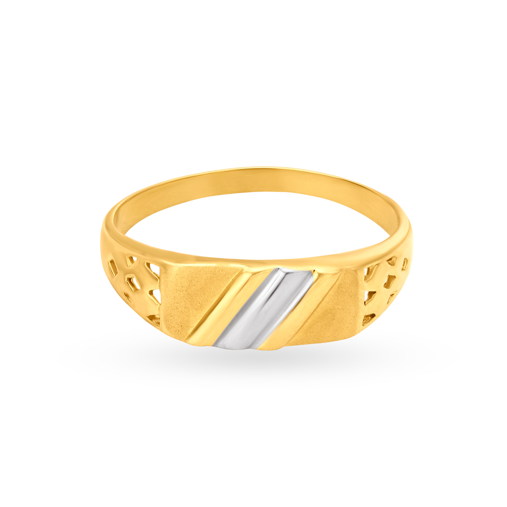 Elegant 22 Karat Yellow Gold Mesh Pattern Rectagular Finger Ring,,hi-res image number null