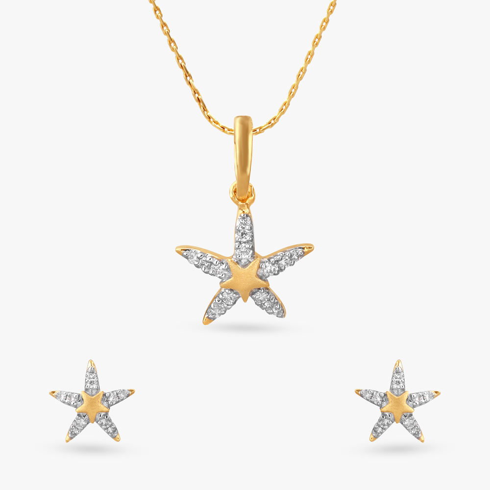 Little Starfish Diamond Pendant and Earrings Set For Kids,,hi-res image number null