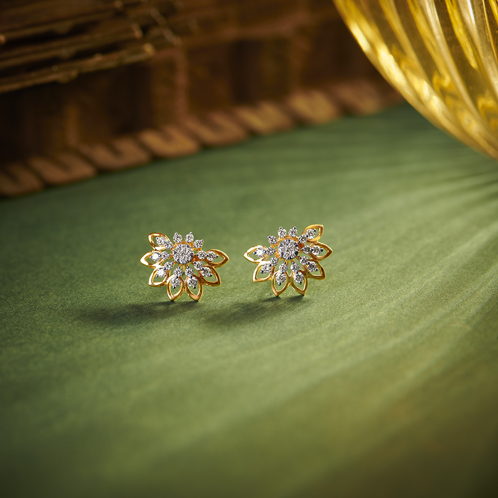 Classic Floral Diamond Stud Earrings,,hi-res image number null