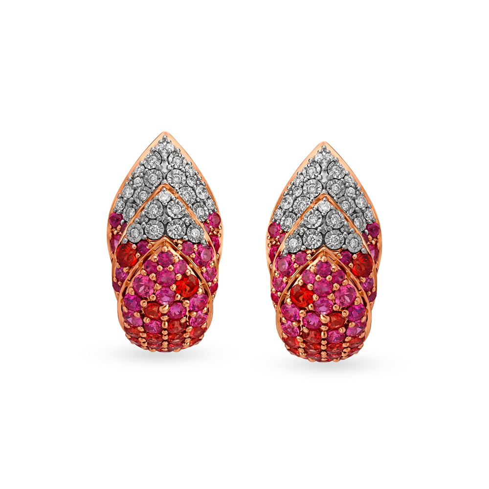 Dazzling 18 Karat Rose Gold And Diamond Leaves Stud Earrings,,hi-res image number null