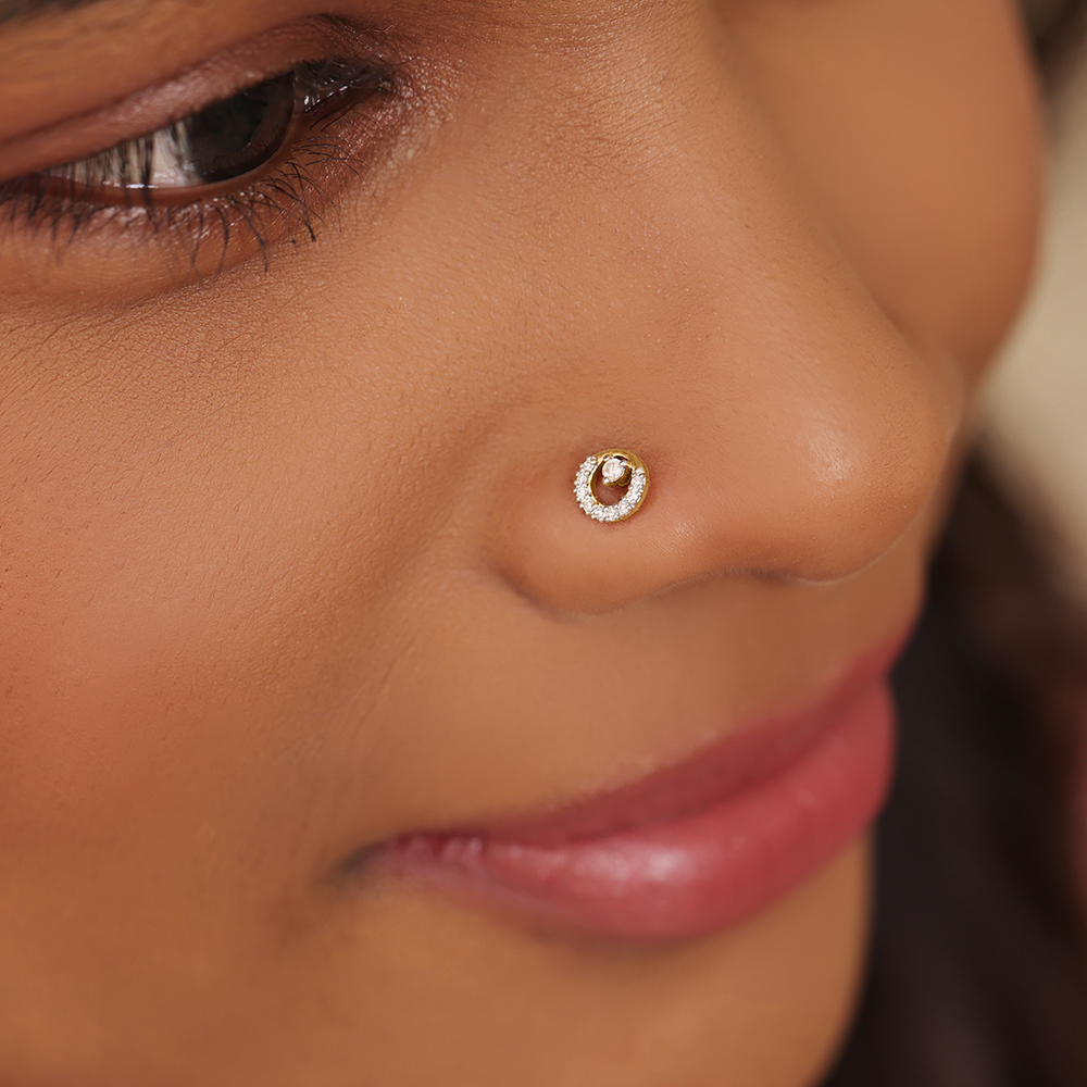 14KT Yellow Gold Diamond Nose Pin,,hi-res image number null