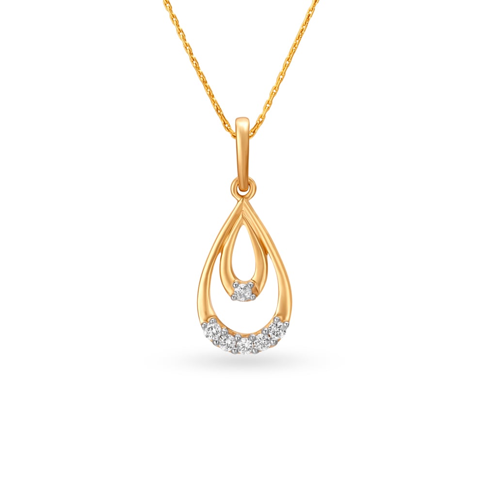 Teardrop Shaped Yellow Gold and Diamond Pendant,,hi-res image number null
