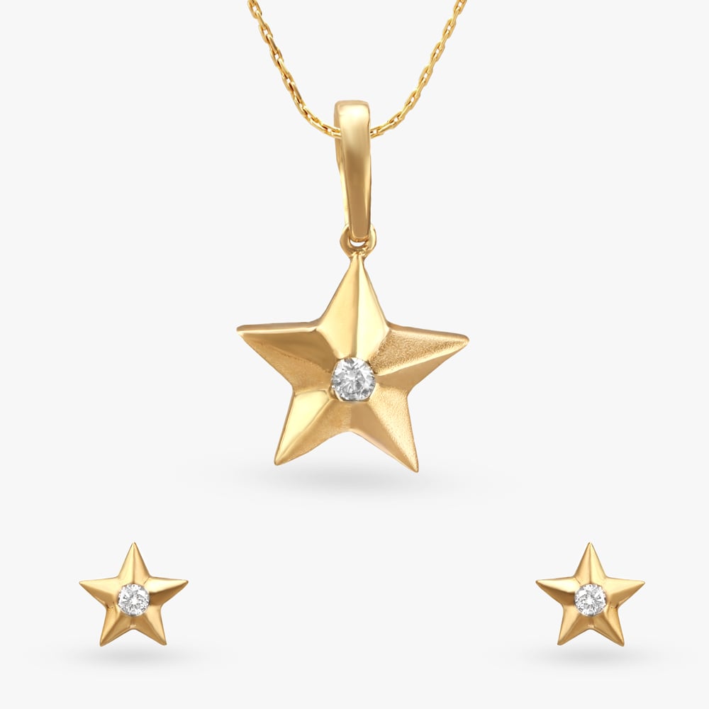 

Twinkling Star Diamond Pendant and Earrings set for Kids