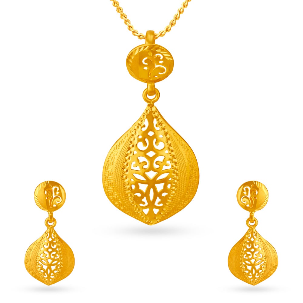 Classic Matte Gold Pendant and Earrings Set,,hi-res image number null