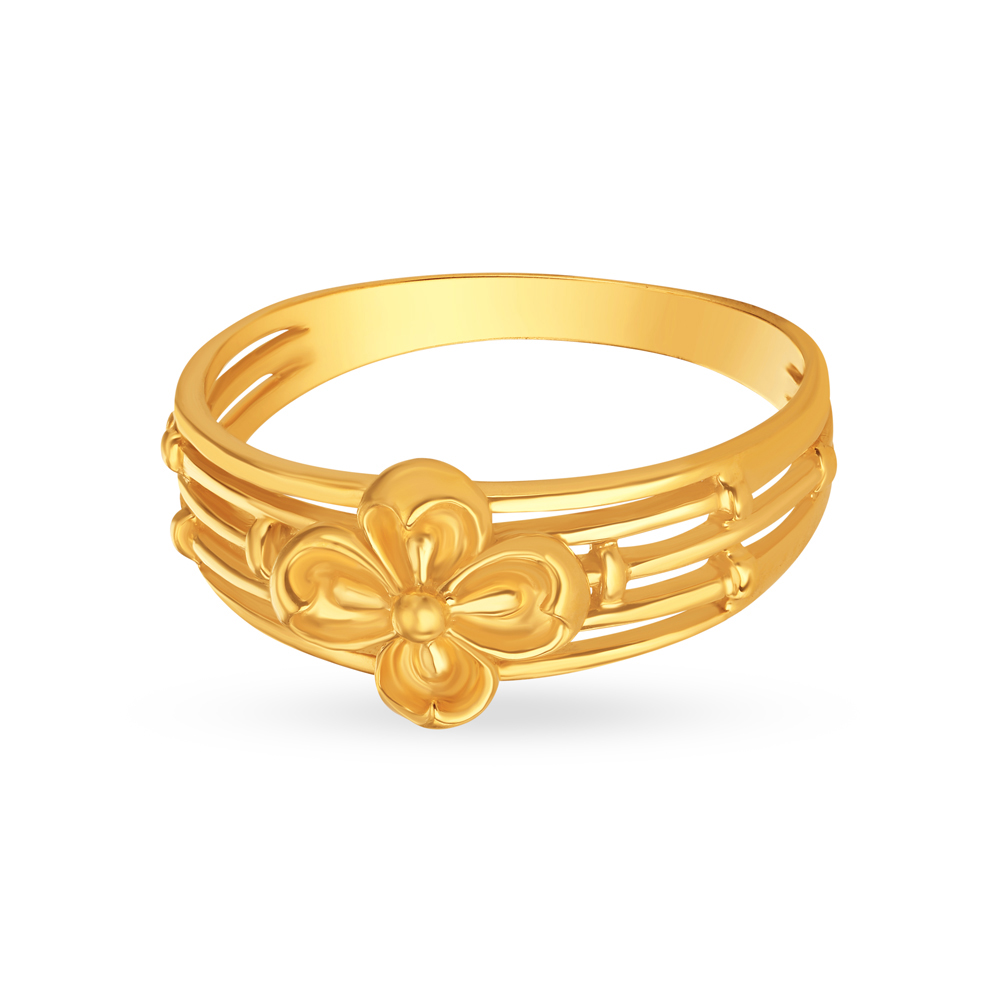Beautiful 22 Karat Yellow Gold Flower Adorned Finger Ring,,hi-res image number null