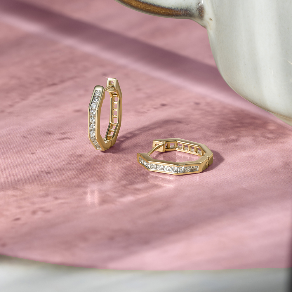 Sleek Luxe Gold & Diamond Hoop Earrings,,hi-res image number null