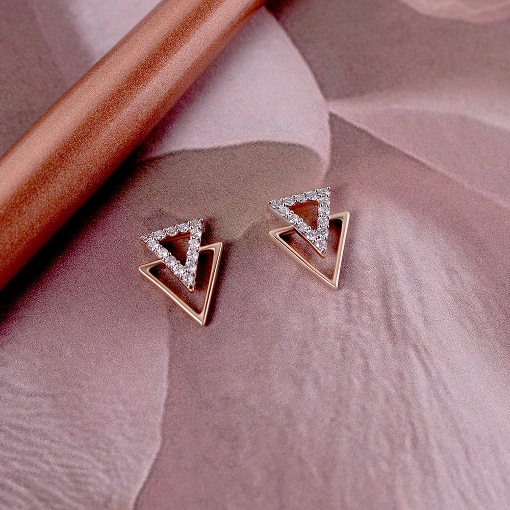 Geometric Sparkles Gold & Diamond Stud Earrings,,hi-res image number null