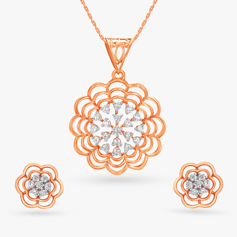 Poised Floral Diamond Pendant and Earrings Set,,hi-res image number null