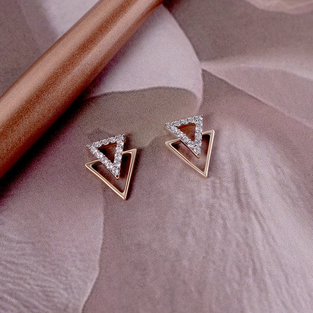 Geometric Sparkles Gold & Diamond Stud Earrings,,hi-res image number null