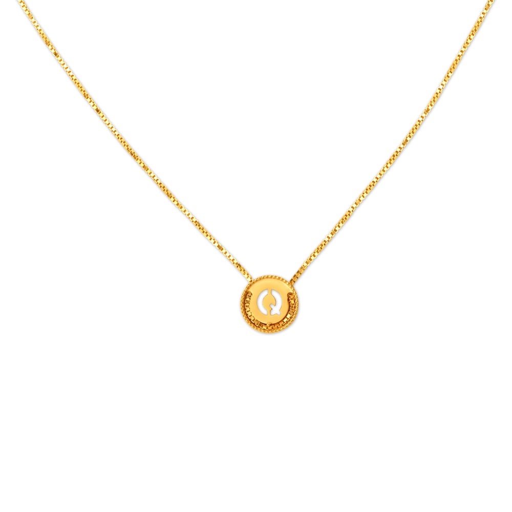 Letter Q Gold Pendant with Chain For Kids