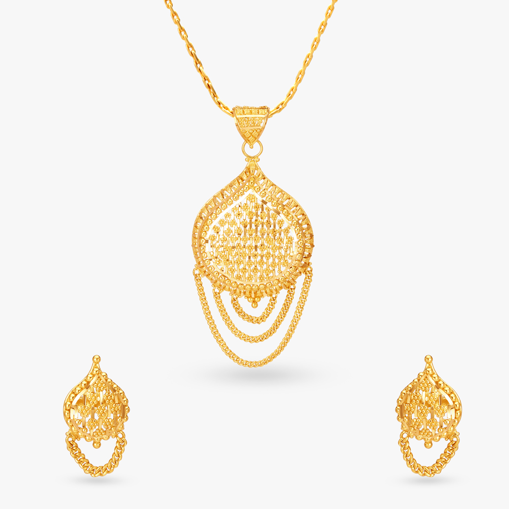 Captivating Gold Pendant and Earrings Set,,hi-res image number null