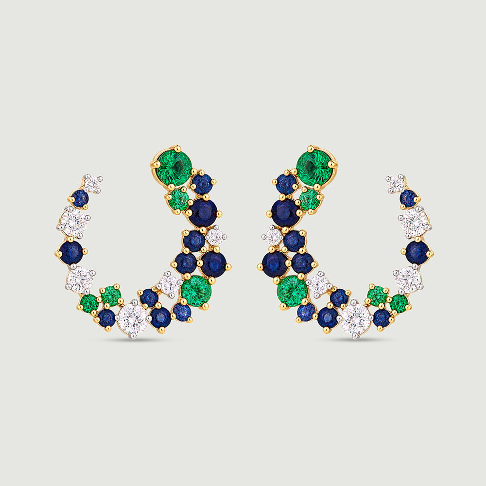 Luminous Curved Sapphire and Tsavorite Stud Earrings,,hi-res image number null