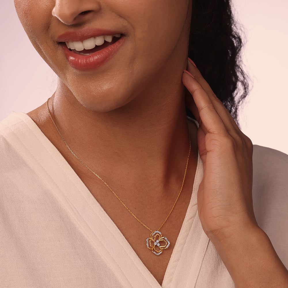 Blooming Radiance 14 Kt Gold & Diamond Pendant,,hi-res image number null