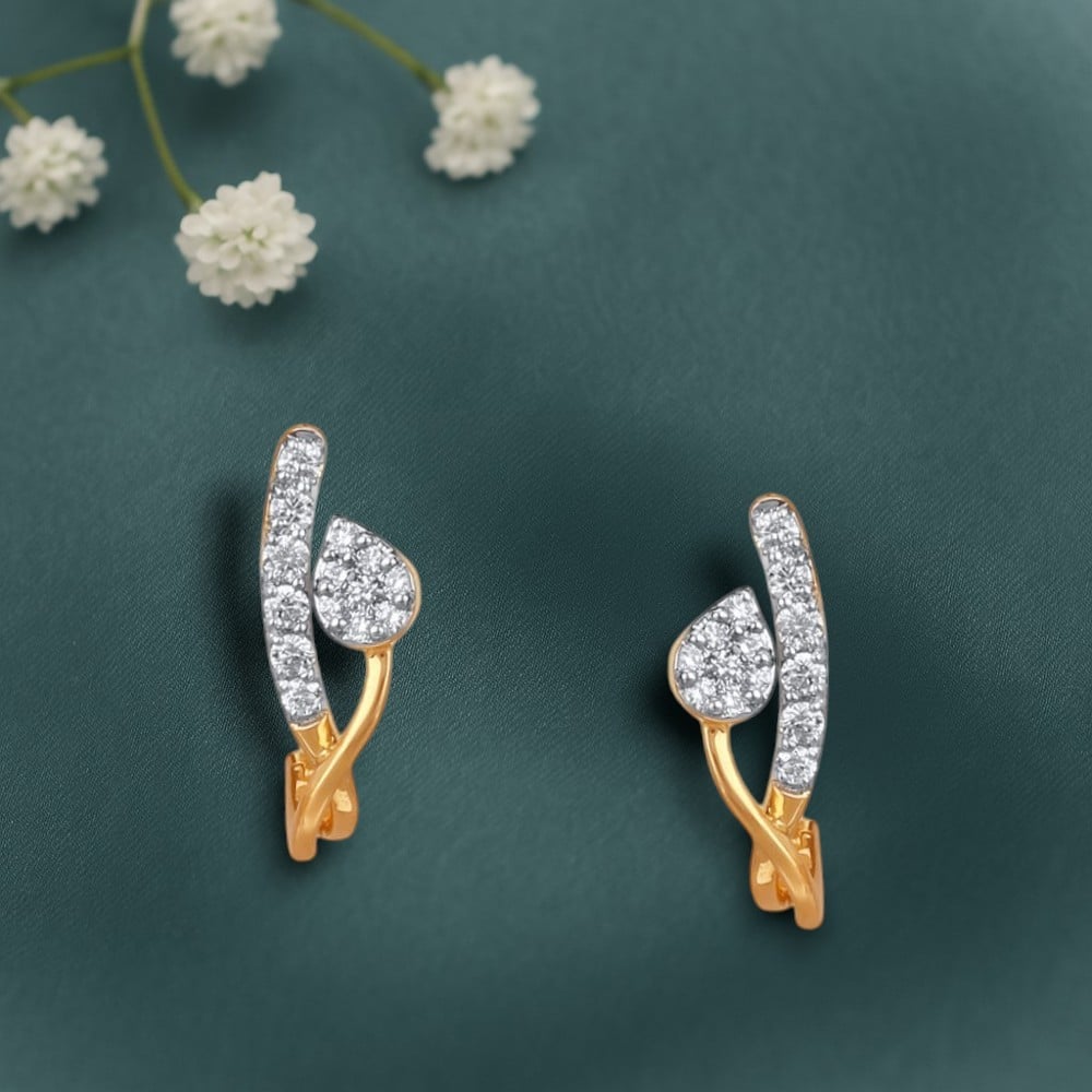Abstract Leaf Diamond Hoop Earrings,,hi-res image number null