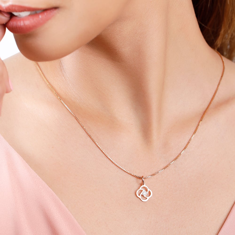14KT White and Rose Gold Adorable Floral Diamond Pendant,,hi-res image number null