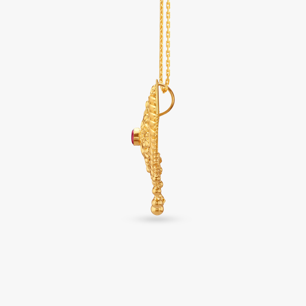 Crimson Leaf Gold Pendant and Earrings Set,,hi-res image number null