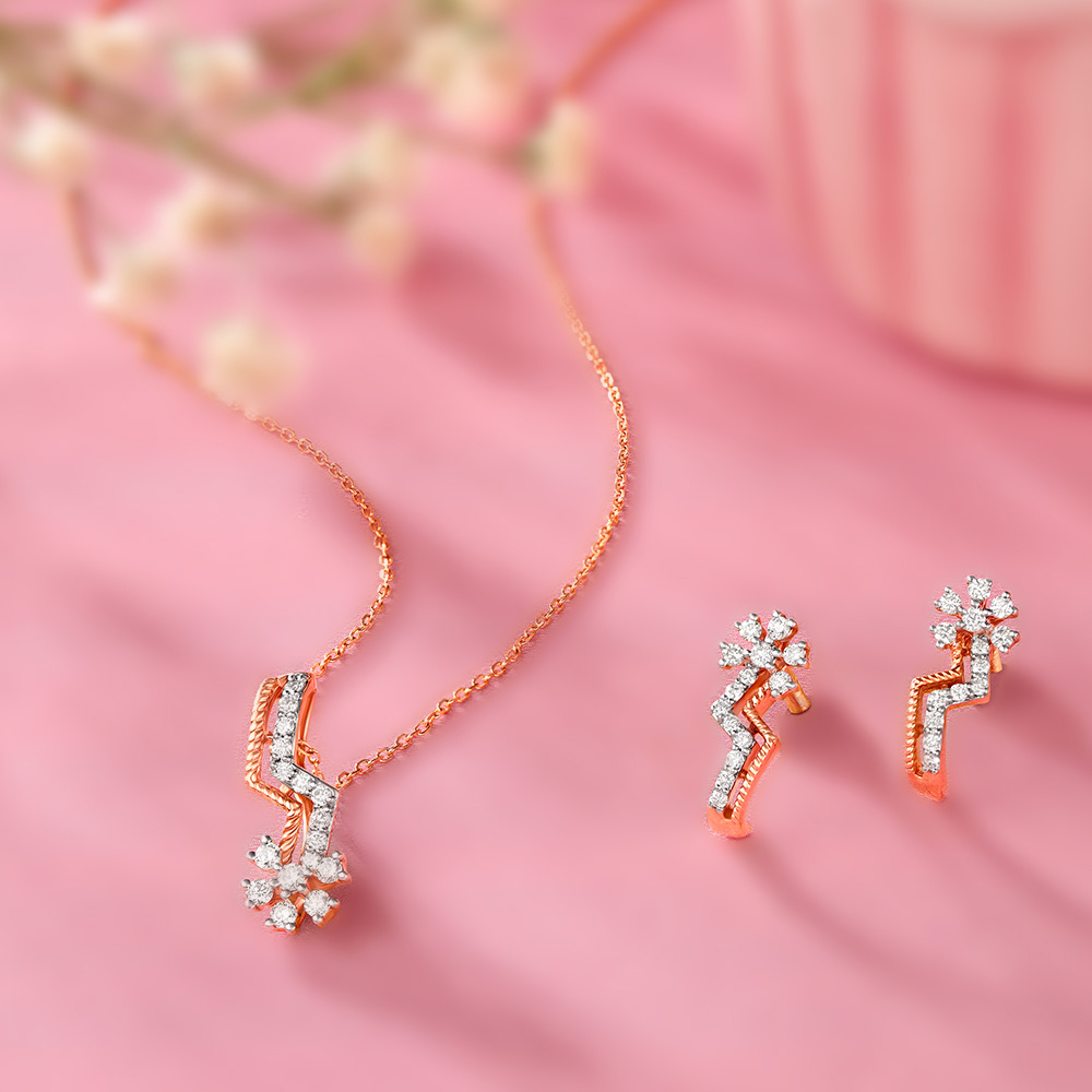 Sparkle of Flower Diamond Pendant and Earrings Set
