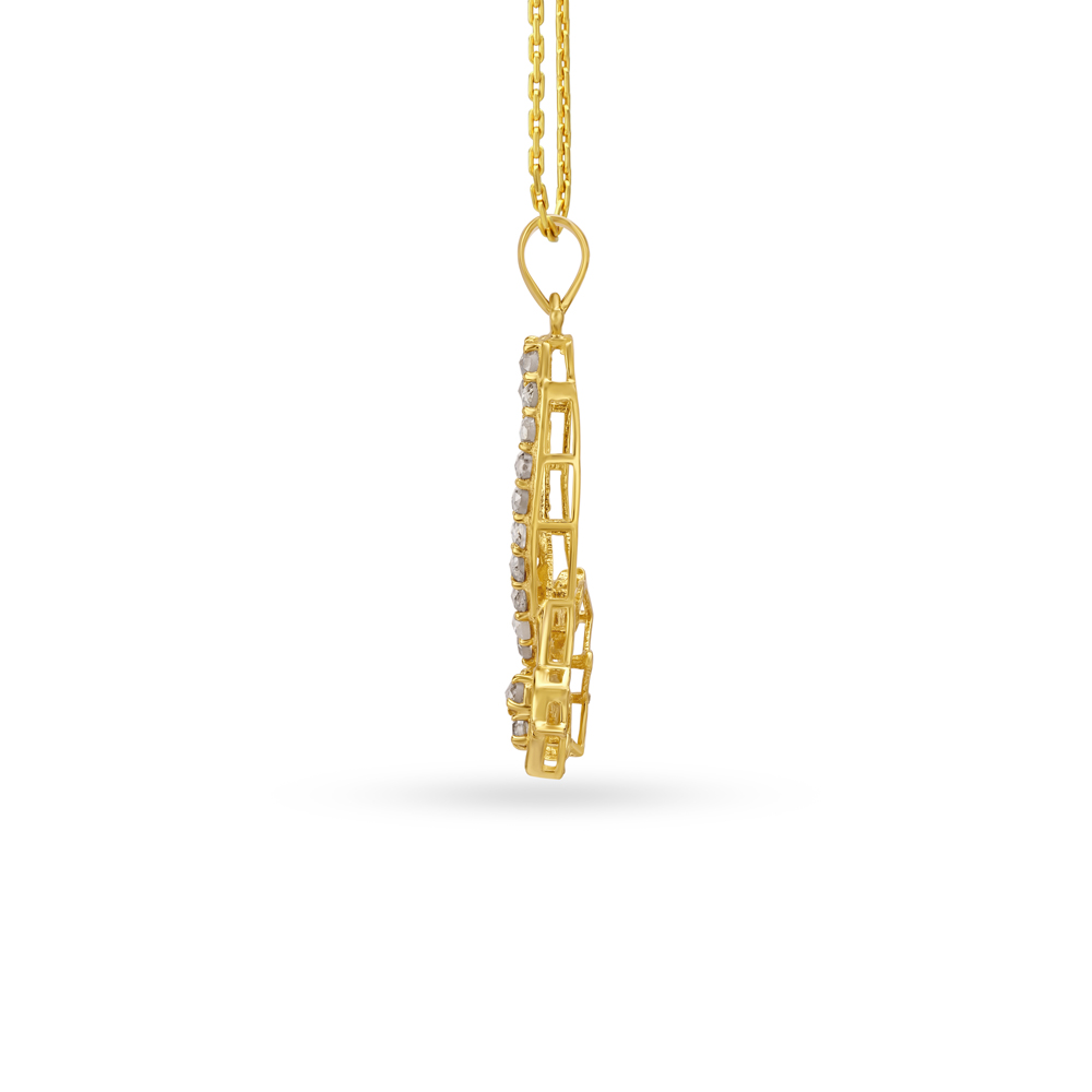 Fancy Leaf Motif Gold Pendant Studded With Coloured Stones,,hi-res image number null