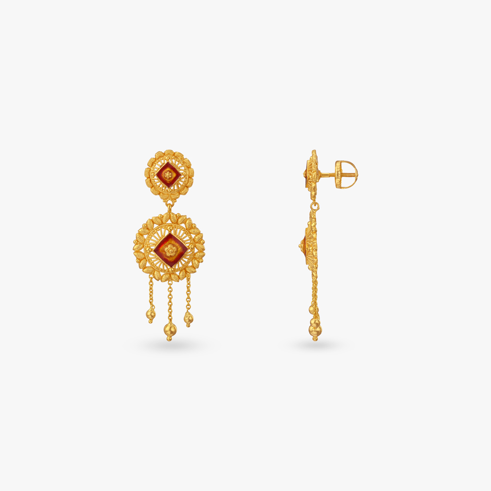 Regal Enamel Gold Drop Earrings,,hi-res image number null