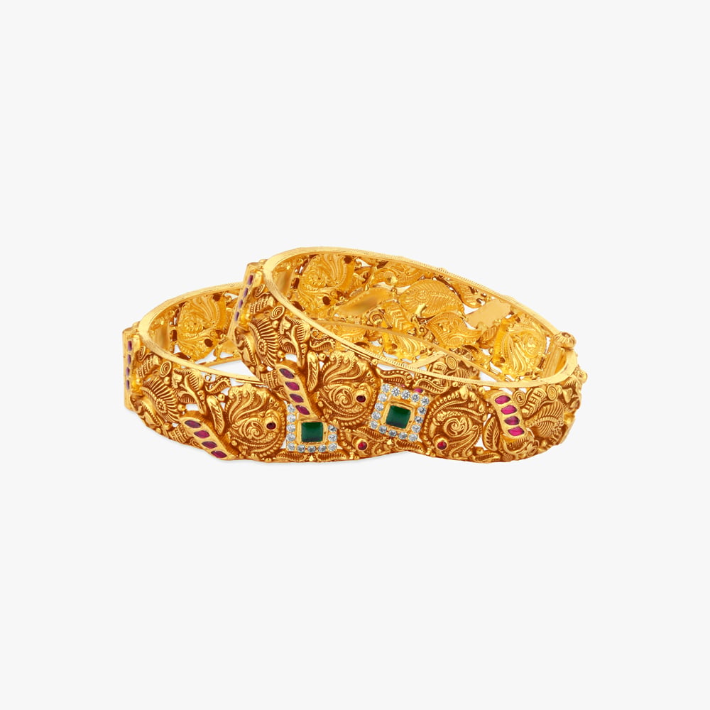 Peacock Crest Gold Bangles,,hi-res image number null