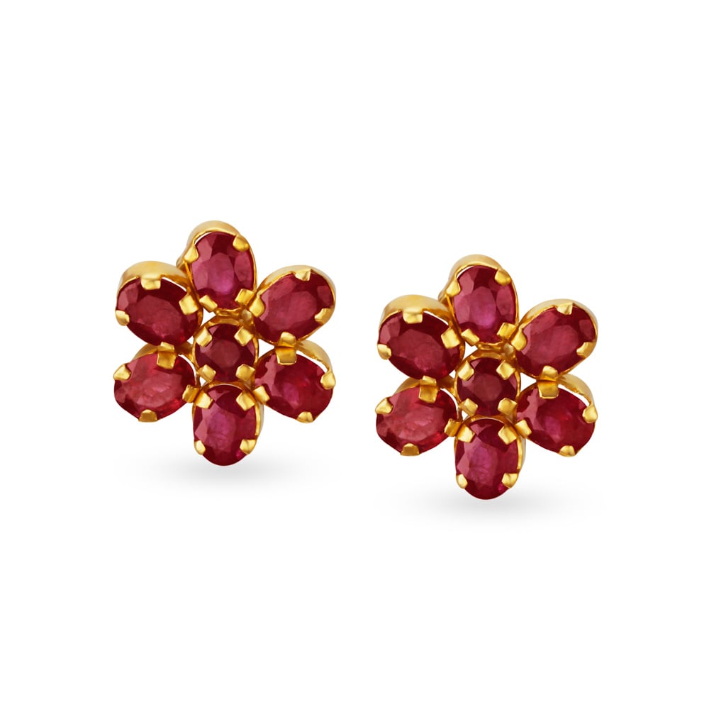 Lovely 22 Karat Yellow Gold And Ruby Studs