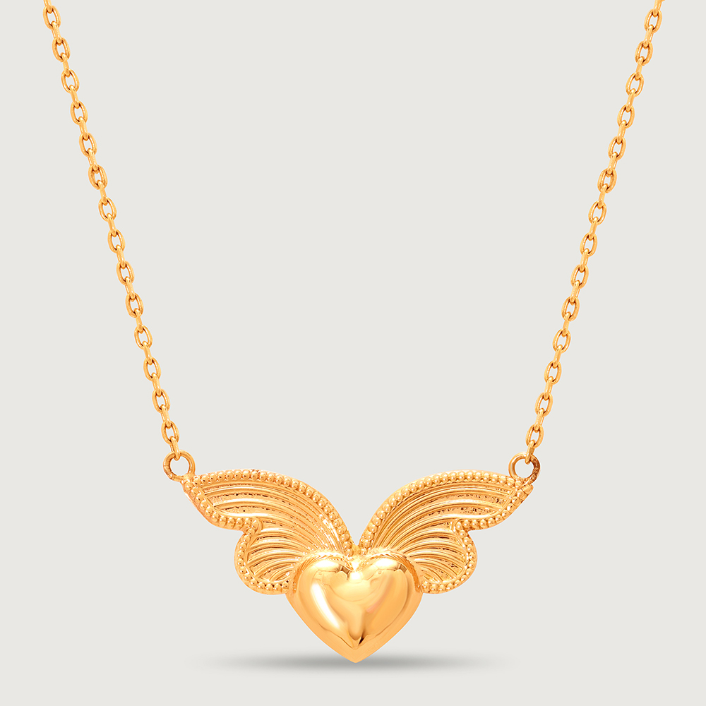 Winged Heart 14kt Gold Pendant with Chain for Her,,hi-res image number null