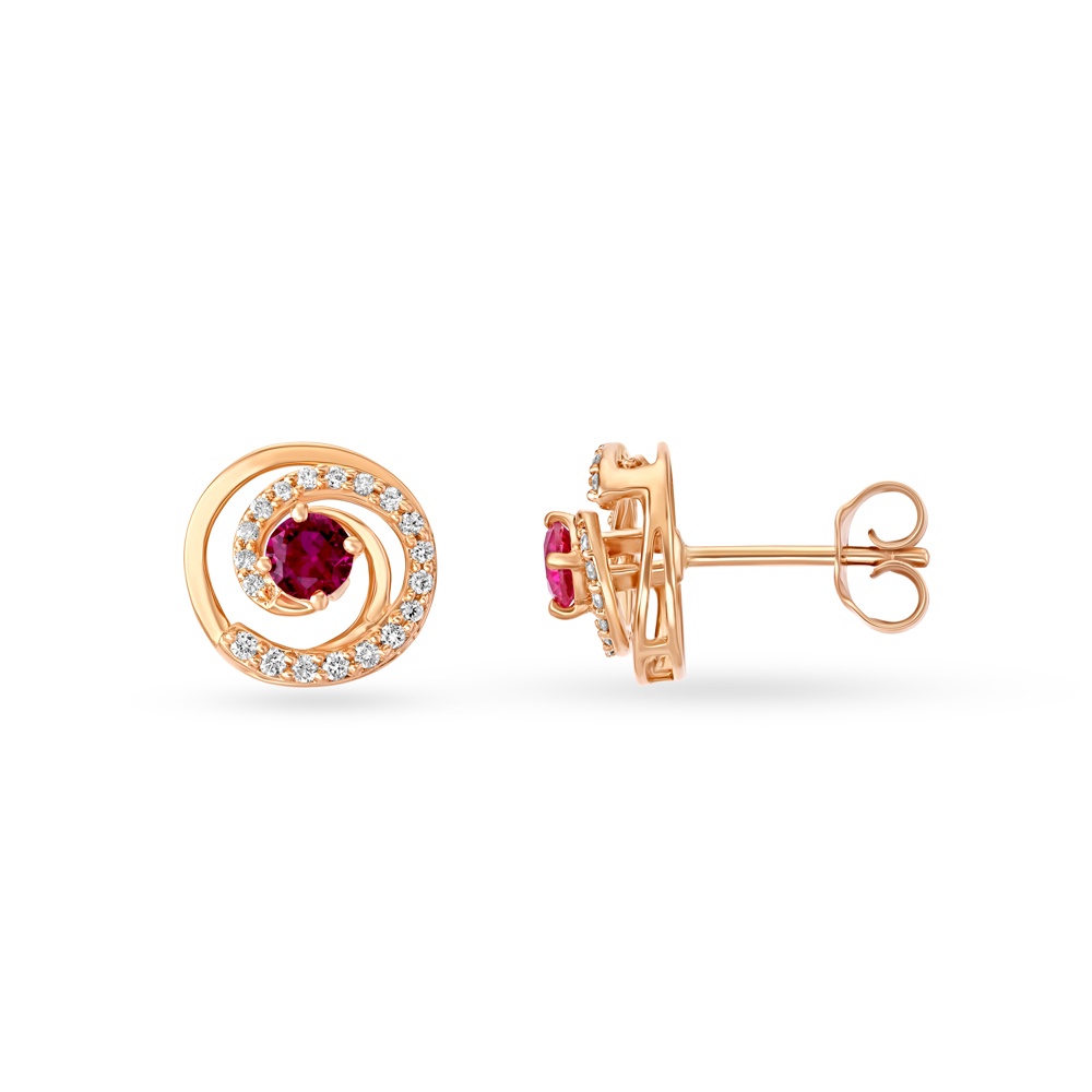 Captivating Diamond Stud Earrings in Rose Gold with Precious Stones,,hi-res image number null