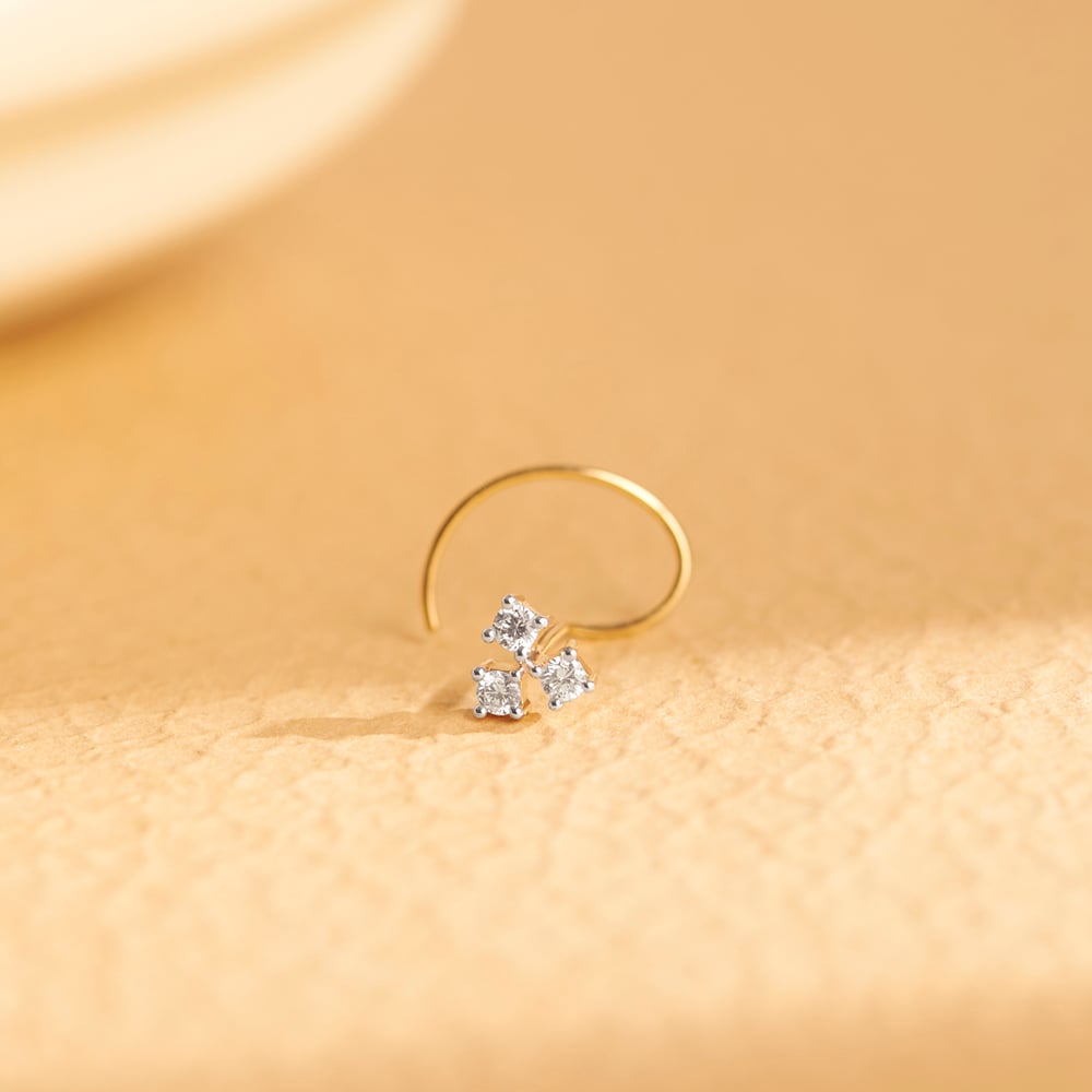 Stunning Three Stone Diamond Nose Pin,,hi-res image number null