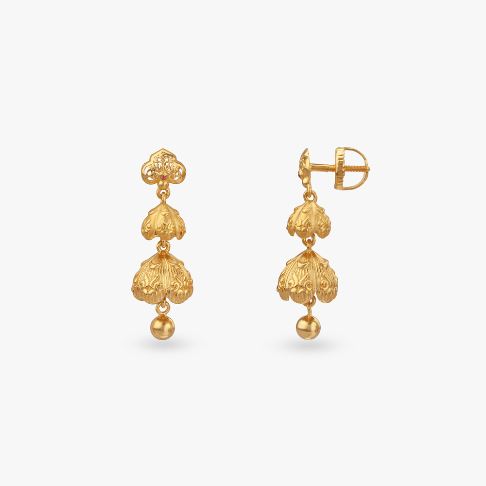 Cascading Bloom Gold Jhumka Earrings,,hi-res image number null