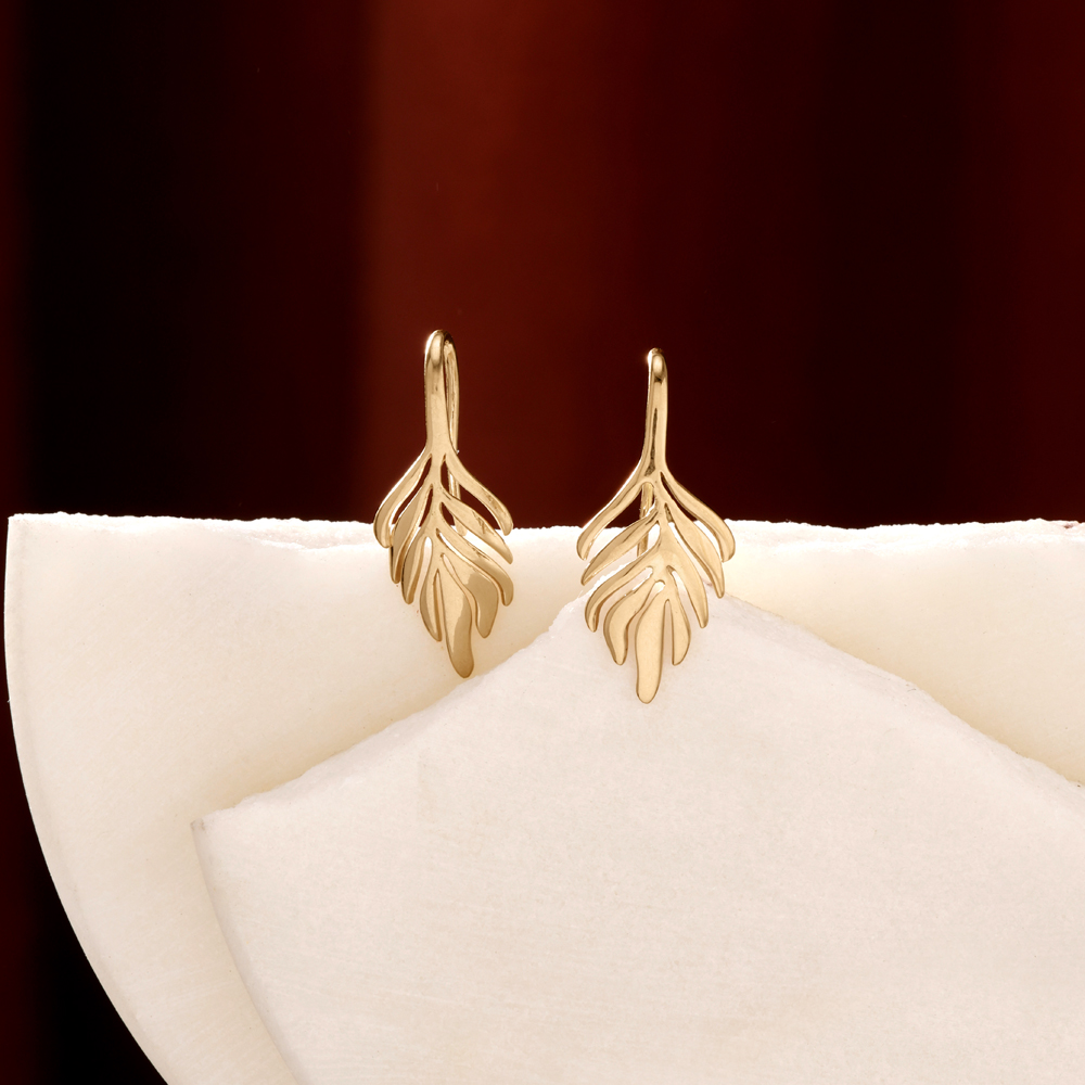 Flowing Leaf Gold Hoop Earrings,,hi-res image number null