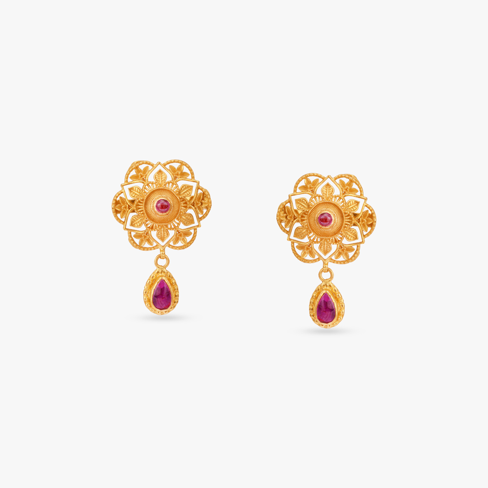 Floral Filigree Gold Pendant with Chain and Earrings Set,,hi-res image number null
