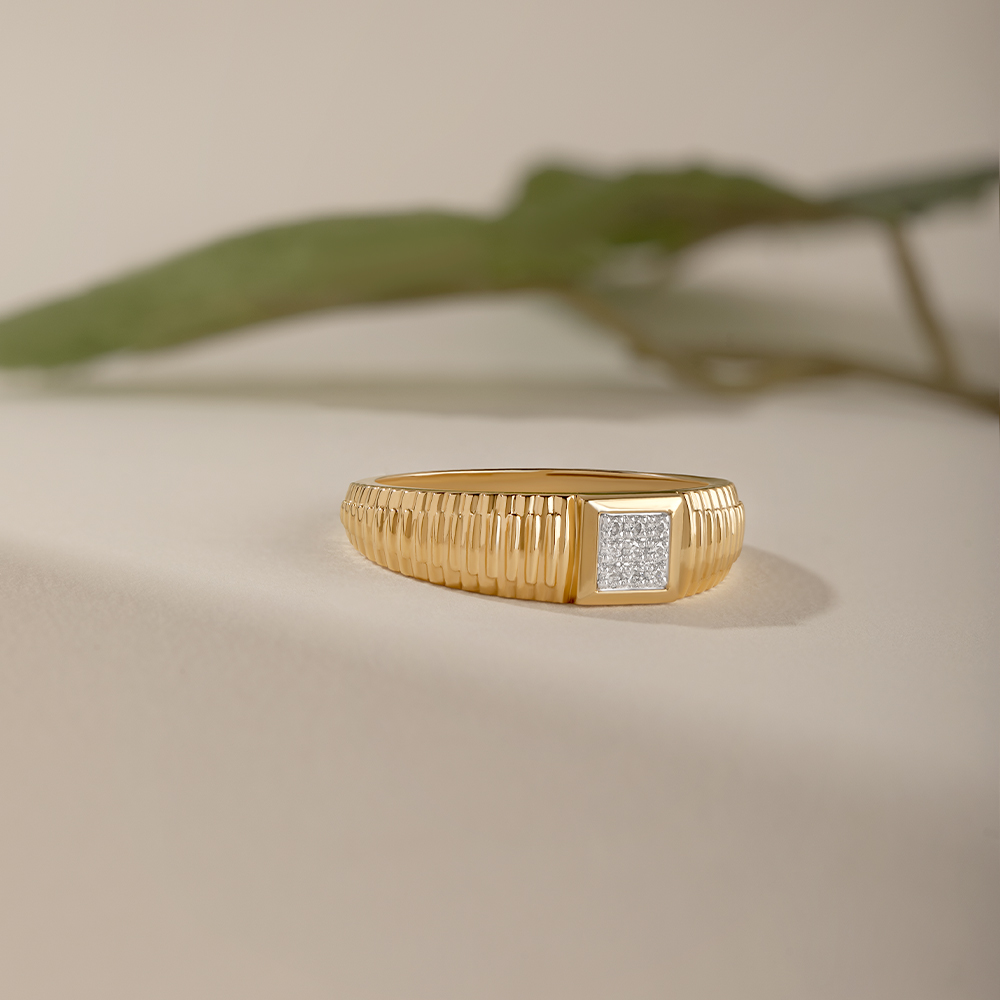 Ribbed Radiance Gold & Diamond Ring for Men,,hi-res image number null