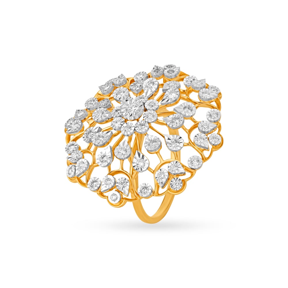 Enticing Floral Diamond Ring in Yellow and White Gold,,hi-res image number null