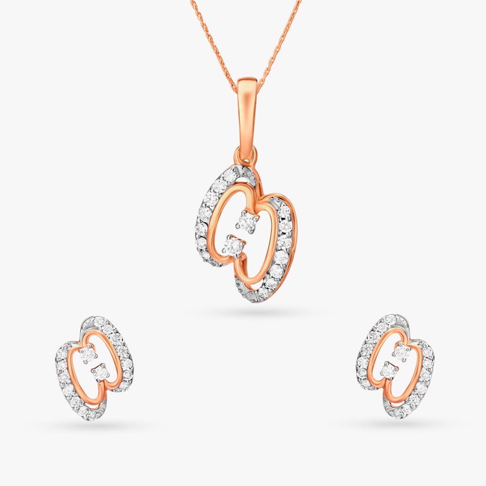 Surreal Geometry Diamond Pendant and Earrings Set