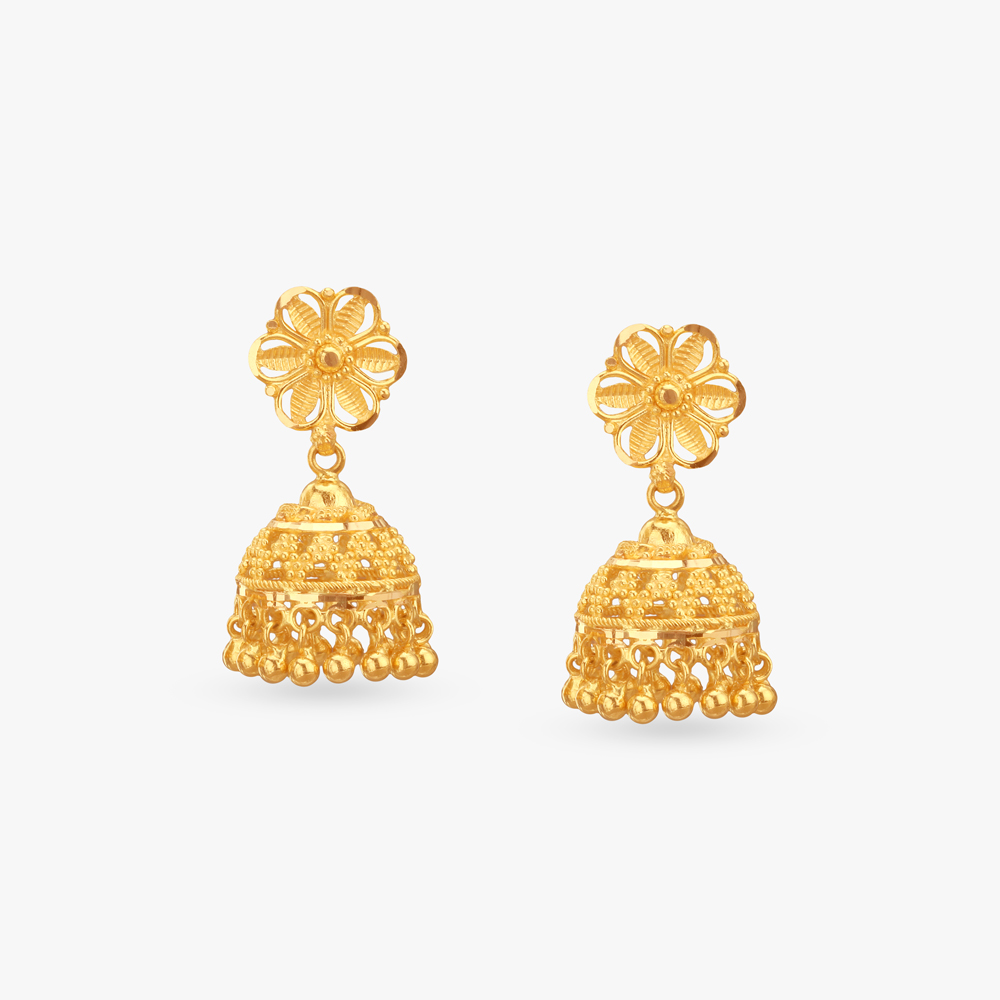 

Bold Blossom Gold Jhumka Earrings