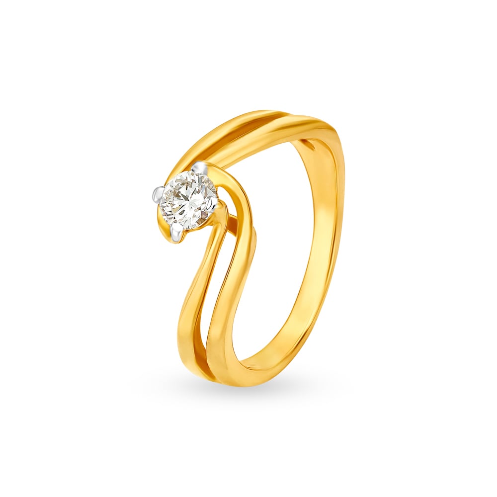 Mesmerizing 18 Karat Yellow Gold Solitaire Swirl Ring,,hi-res image number null