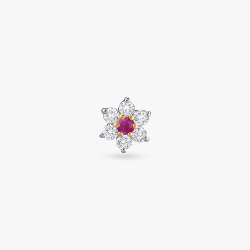 Ruby Bloom Diamond Nose Pin,,hi-res image number null