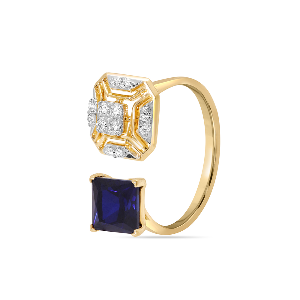 14KT Yellow Gold Azure Brilliance Blue Synthetic Finger Ring,,hi-res image number null