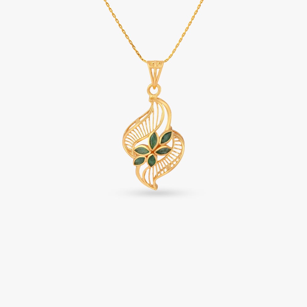 Verdant Bloom Gold Pendant and Earrings Set,,hi-res image number null