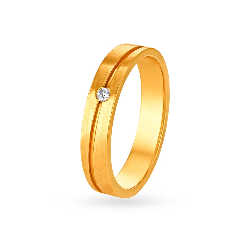 Minimalistic Line Pattern Single Stone Diamond Ring for Men,,hi-res image number null