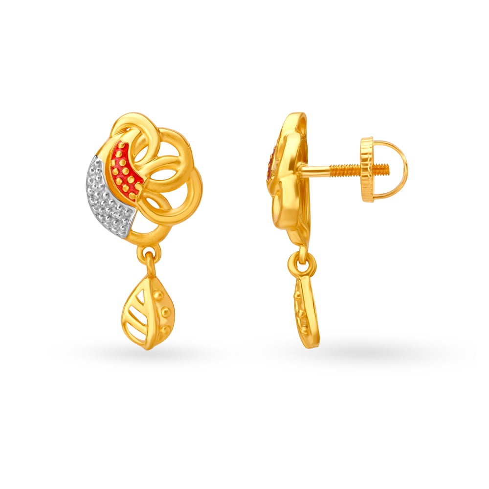 Leaf Motif Gold Drop Earrings,,hi-res image number null